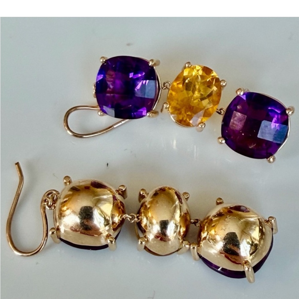 14 karat gold, amethyst, and citrine Drop Earrings - Picture 3 of 13